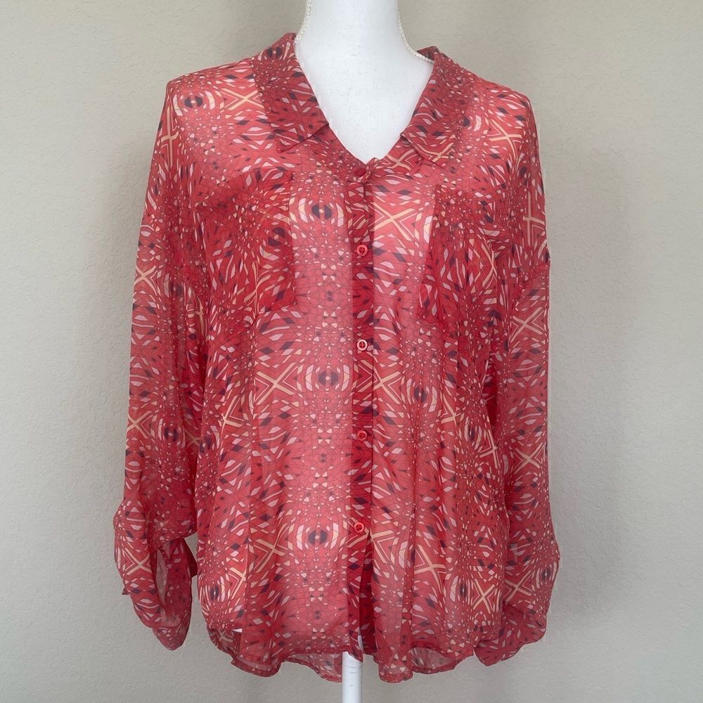 Free People Sheer Button-Up Blouse Size M Boho Lightweight Top